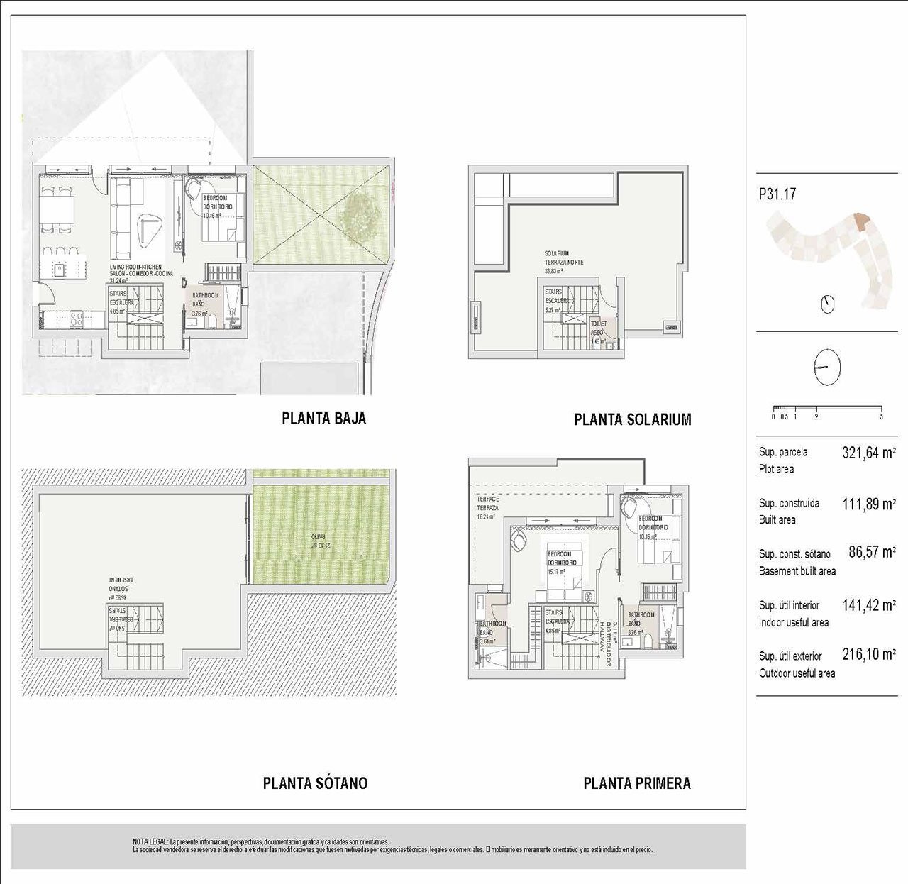 Villas de 3 dormitorios y 3 baños con aseo, sótano, solario, cocinas con electrodomésticos, parking privado y piscina privada