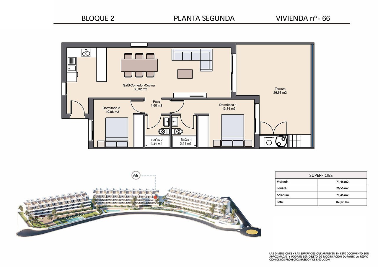 Áticos de 2 dormitorios y 2 baños con solario, piscinas comunitarias y vistas al mar