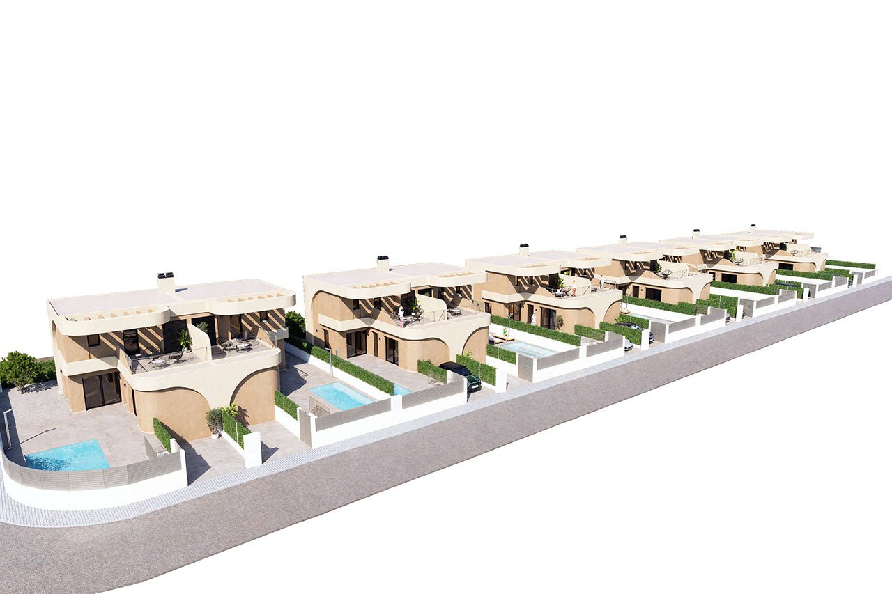 Chalets pareados de 3 dormitorios y 2 baños con aseo, solario, parking privado y piscina privada opcional