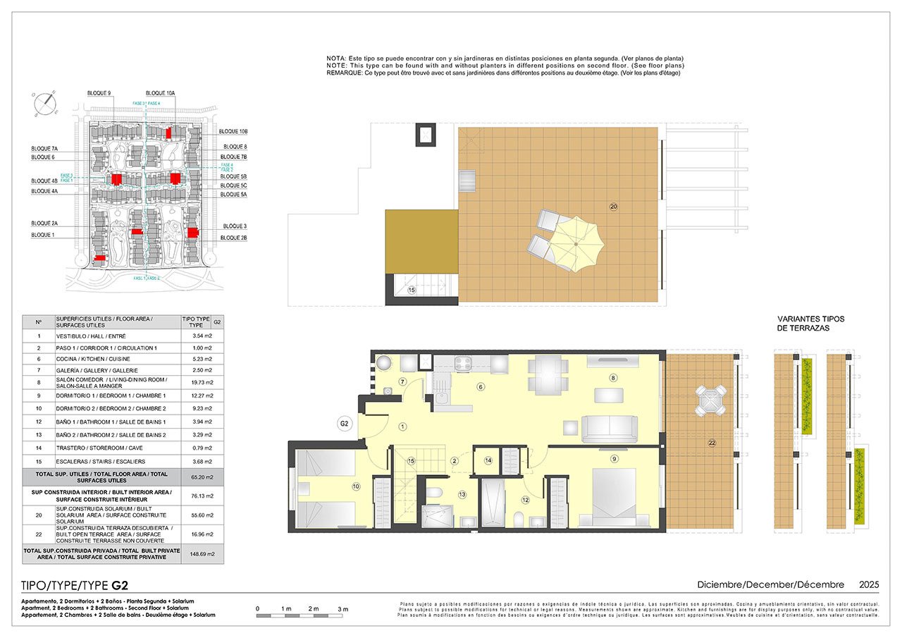 Bungalows altos de 2 dormitorios y 1 - 2 baños con solario, parking en sótano y piscina comunitaria a tan solo 500 m de la playa