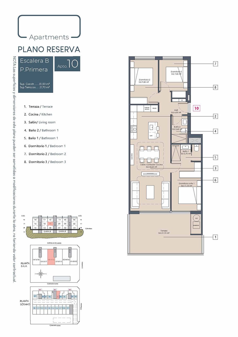 Apartamentos de 3 dormitorios y 2 baños con parking privado y piscina comunitaria