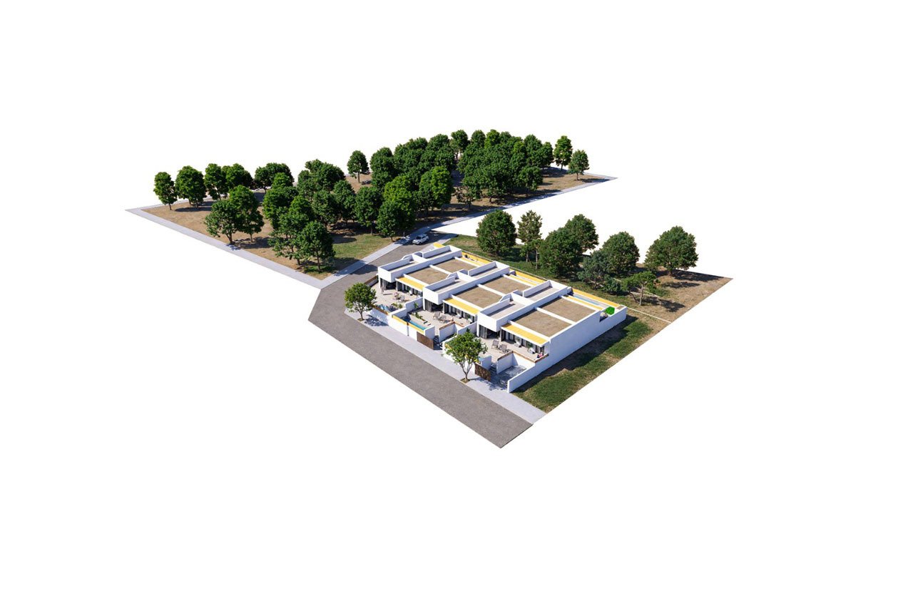 Adosados de 3 dormitorios y 2 baños con solario, pre-instalación aire aconditionado, piscina privada y parking privado