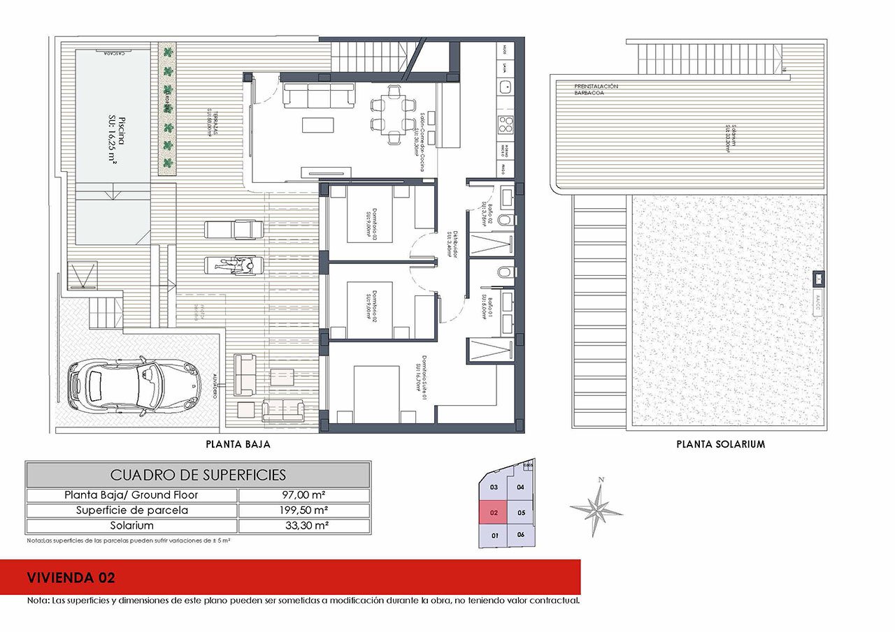 Adosados de 3 dormitorios y 2 baños con solario, pre-instalación aire aconditionado, piscina privada y parking privado