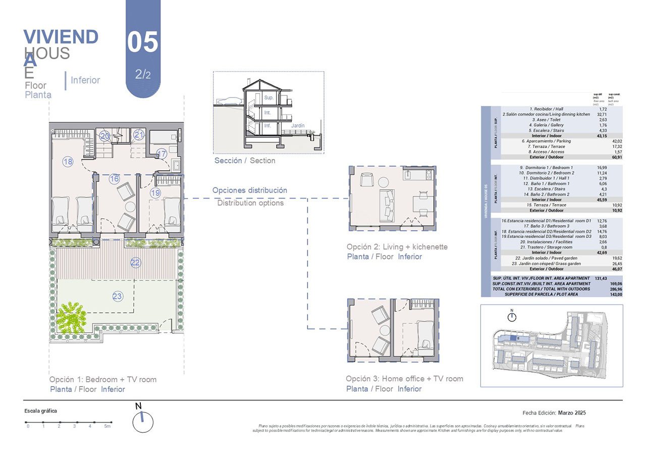 Adosados de 4 dormitorios y 3 baños con aseo, vistas al mar, aire acondicionado, parking privado y piscina comunitaria