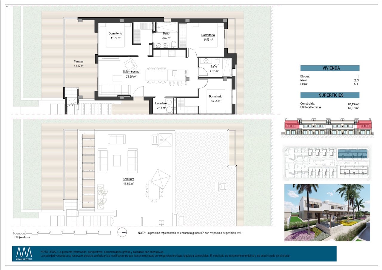 Bungalows altos de 3 dormitorios y 2 baños con solárium, parking privado subterráneo y piscina comunitaria junto a Serena Golf