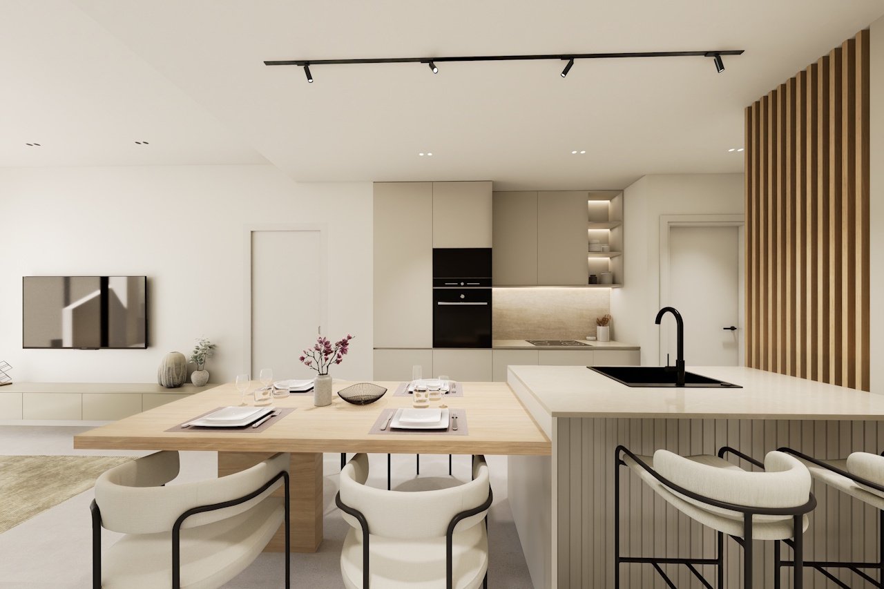 Bungalows altos de 3 dormitorios y 2 baños con solárium, parking privado subterráneo y piscina comunitaria junto a Serena Golf