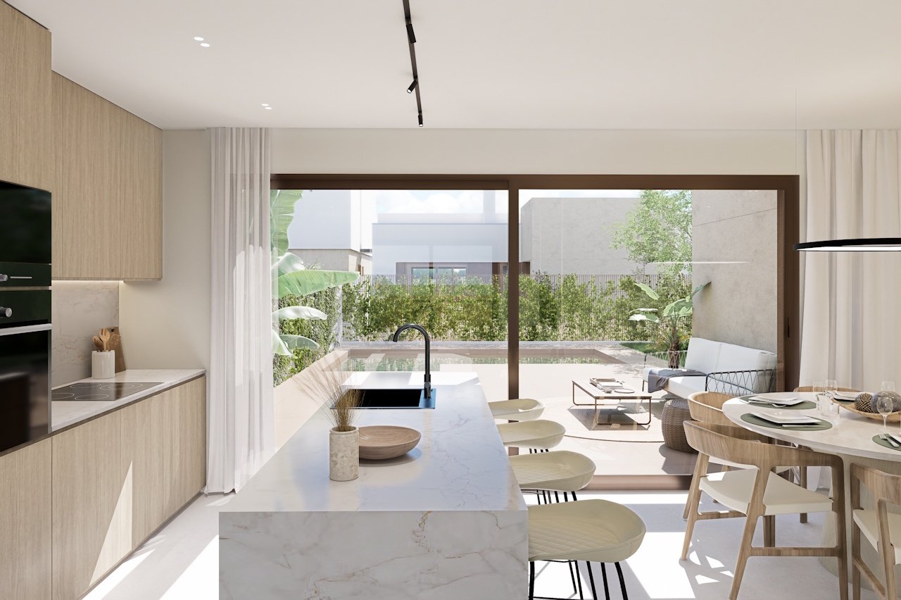 Villas de 3 dormitorios y 2 baños con solárium, parking privado subterráneo y piscina comunitaria junto a Serena Golf