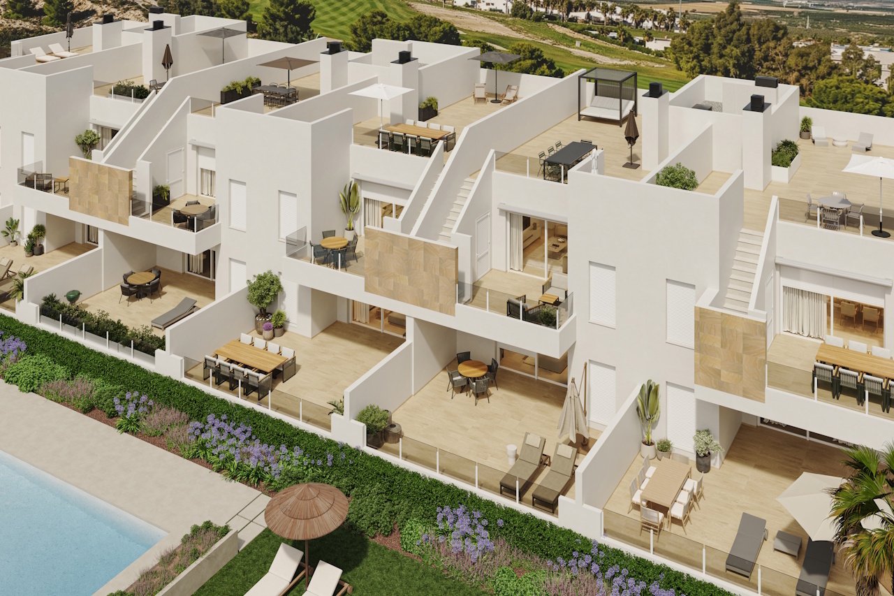 Bungalows bajos de 2 dormitorios y 2 baños con aire acondicionado y piscina comunitaria en La Finca Golf Resort