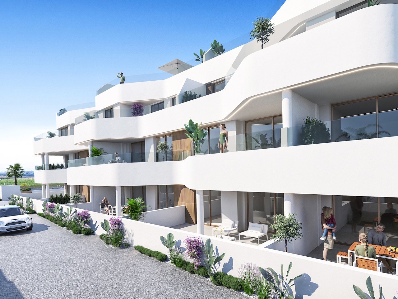 Áticos de 3 dormitorios y 2 baños con solárium, parking privado y piscina comunitaria en el complejo La Serena Golf