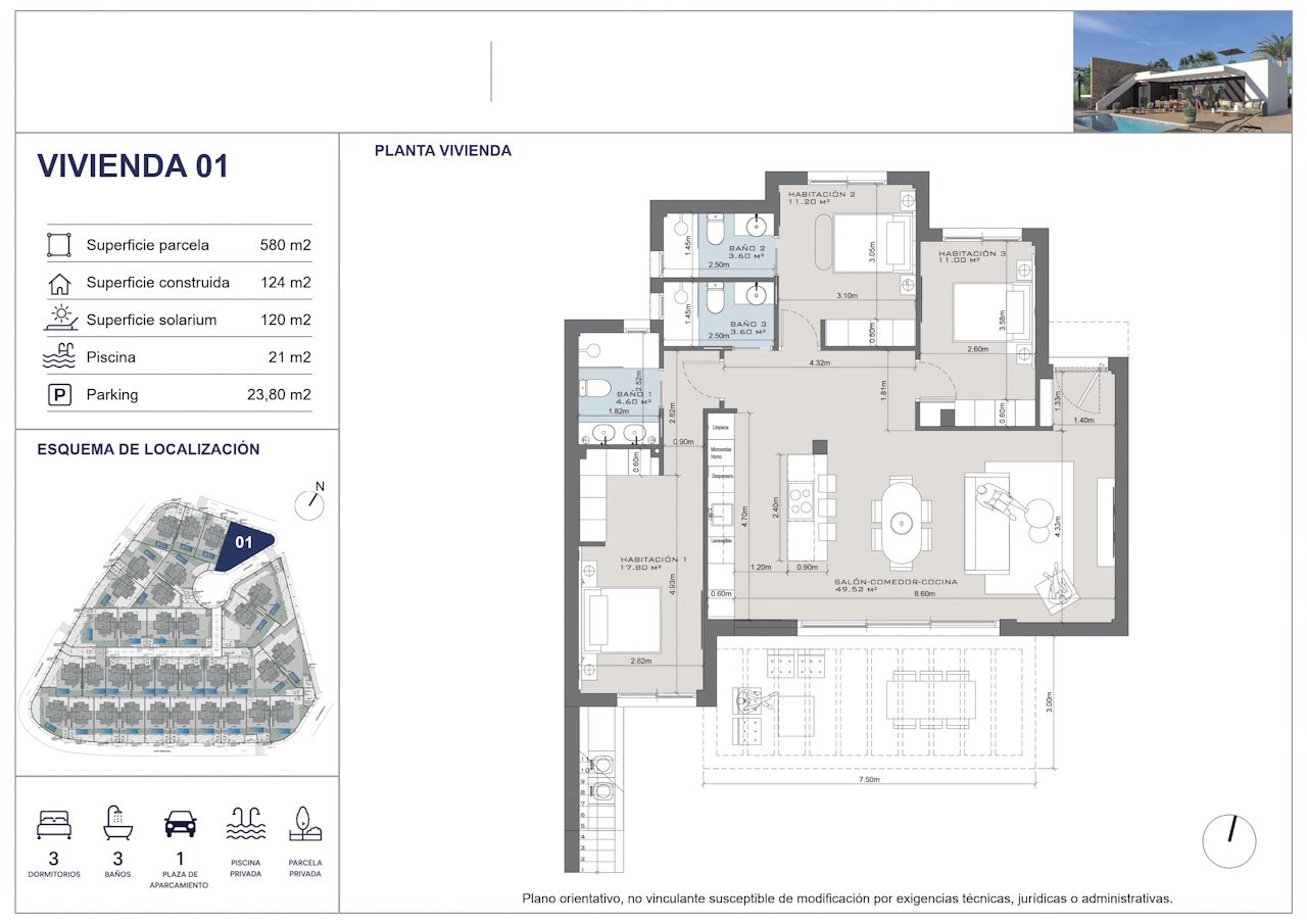 Viviendas unifamiliares con tres dormitorios, tres baños, solárium, piscina y vistas al mar