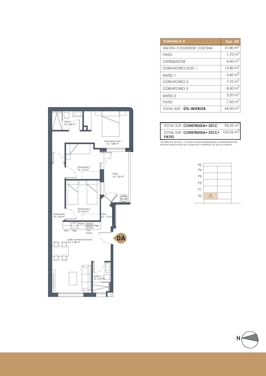 Apartamentos de 3 dormitorios y 2 baños con piscina comunitaria y parcialmente con vistas al mar a tan sólo 800 m de la maravillosa playa