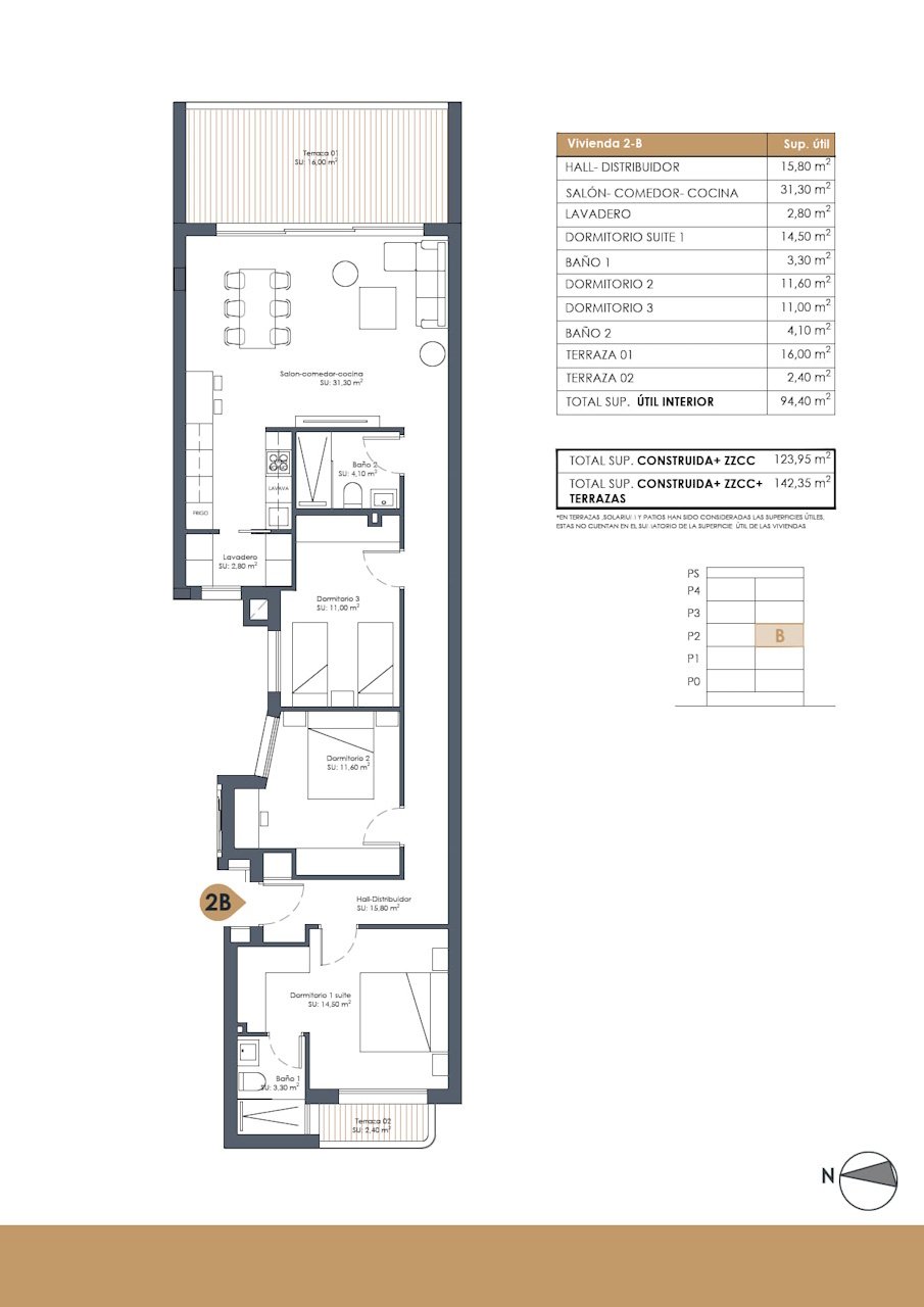 Apartamentos de 3 dormitorios y 2 baños con piscina comunitaria y parcialmente con vistas al mar a tan sólo 800 m de la maravillosa playa