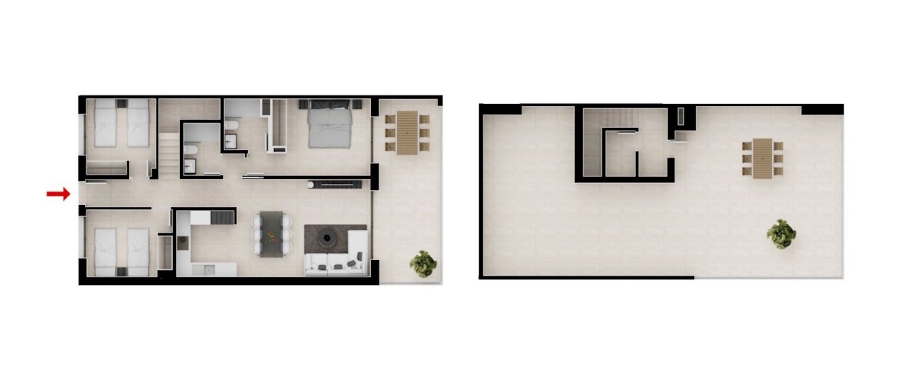 Bungalows altos de 3 dormitorios y 2 baños con aire acondicionado, parking privado y piscina comunitaria en el corazón de La Manga Club