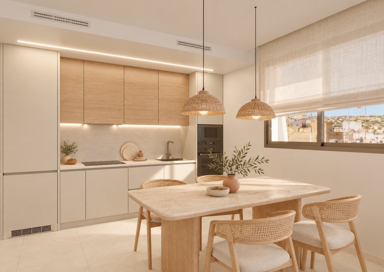 Áticos de 2 dormitorios y 2 baños con grande terraza, preinstalación aire acondicionado y piscina comunitaria a tan sólo 1 km de la playa
