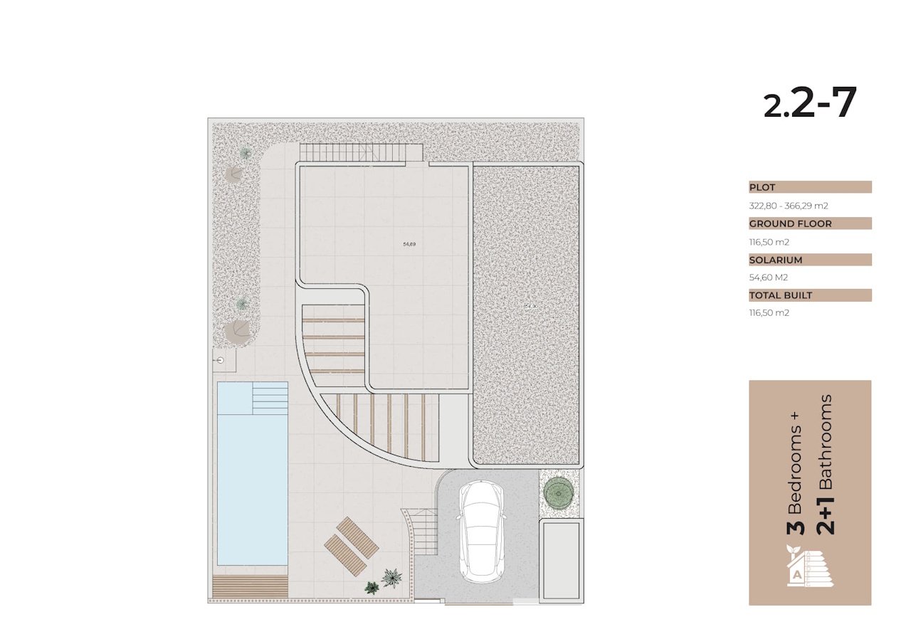 Villas de una sola planta con 3 dormitorios, 2 baños, aseo, piscina privada y parking privado en el La Finca Resort