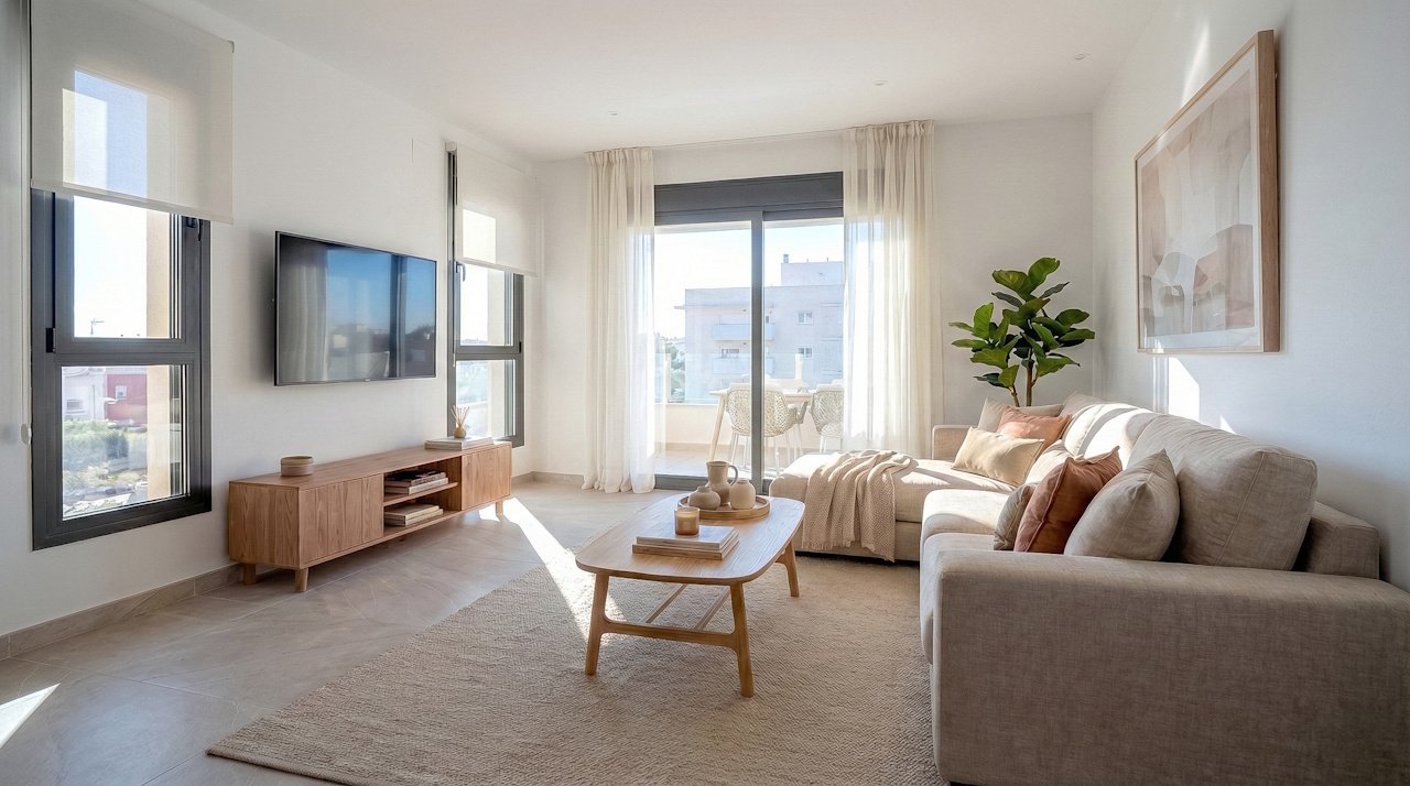 Apartamentos de 1 dormitorio y 1 baño con parking privado y piscina comunitaria