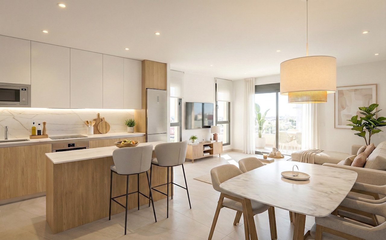 Apartamentos de 2 dormitorios y 2 baños con parking privado y piscina comunitaria
