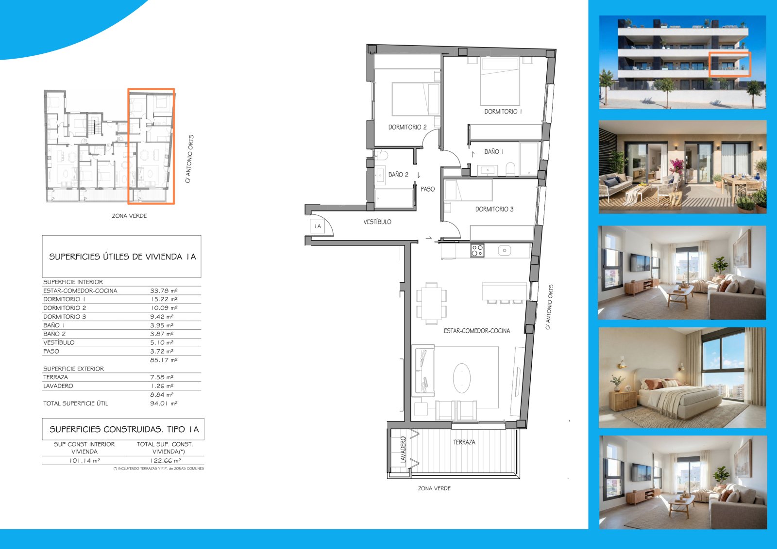 Apartamentos de 3 dormitorios y 2 baños con parking privado y piscina comunitaria