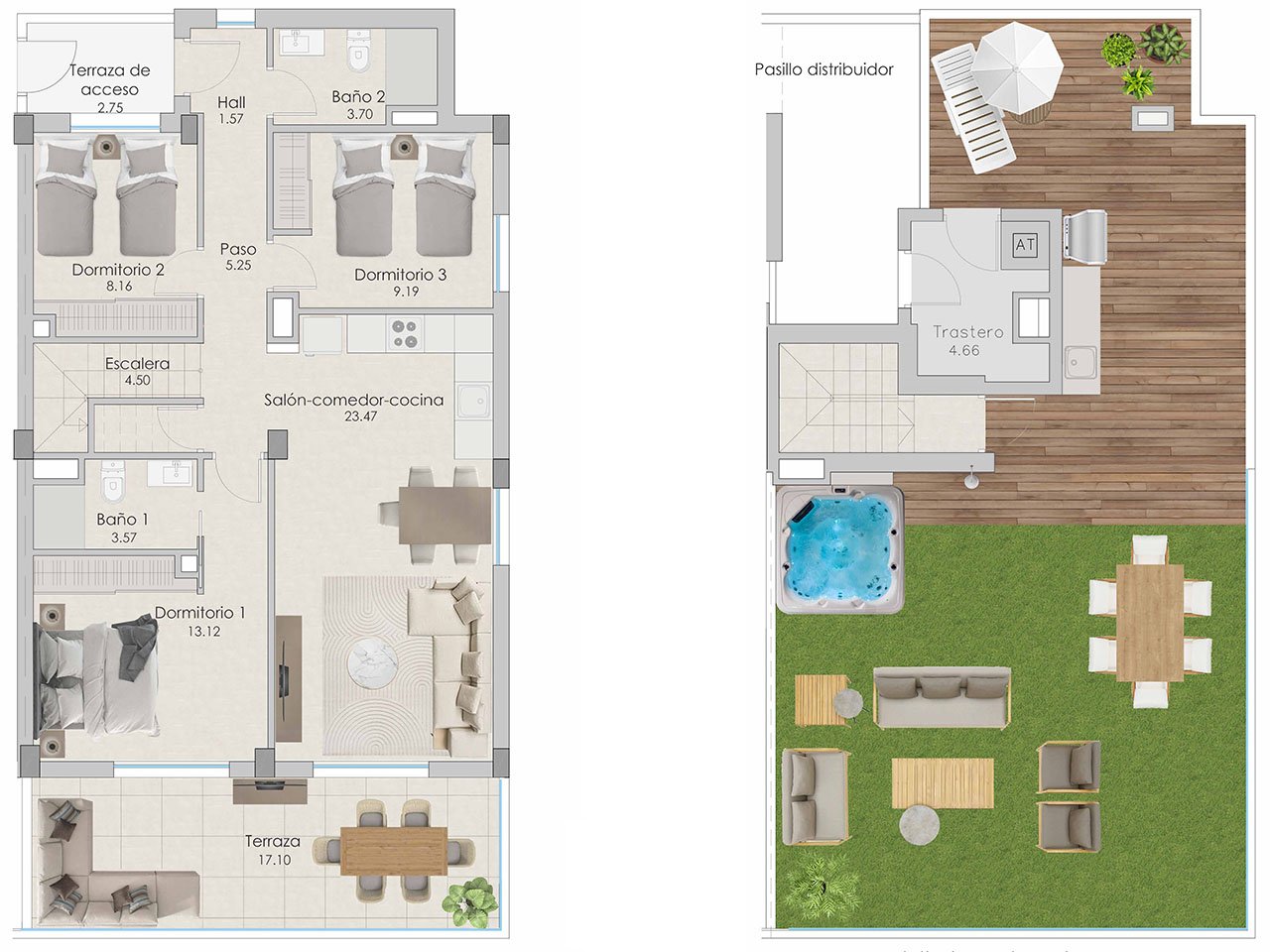 Áticos de 3 dormitorios y 2 baños con solario, preinstalación aire acondicionado, vistas al mar y piscina comunitaria a tan sólo 100 m de la playa