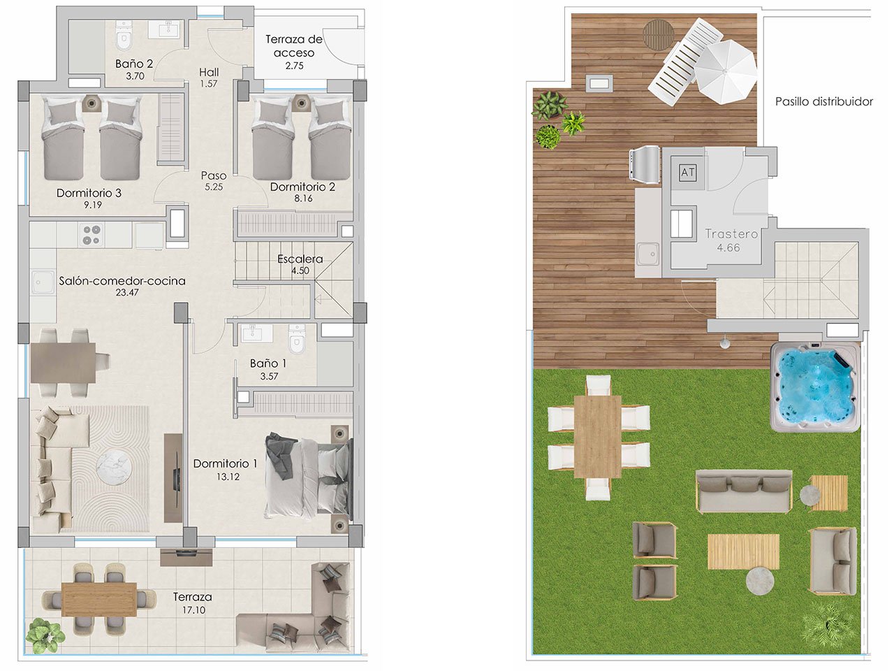 Áticos de 3 dormitorios y 2 baños con solario, preinstalación aire acondicionado, vistas al mar y piscina comunitaria a tan sólo 100 m de la playa