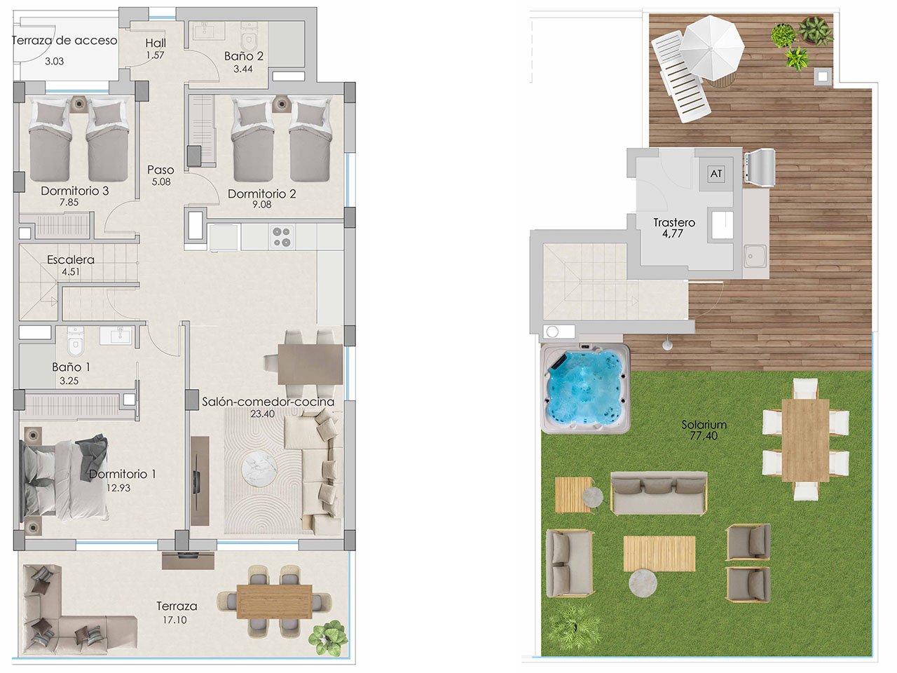 Áticos de 3 dormitorios y 2 baños con solario, preinstalación aire acondicionado, vistas al mar y piscina comunitaria a tan sólo 100 m de la playa