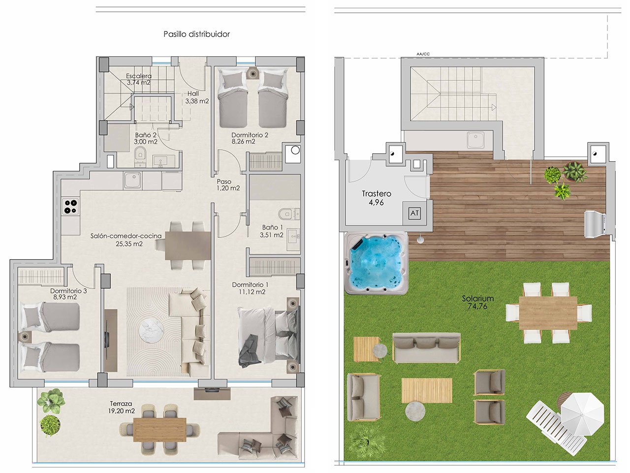 Áticos de 3 dormitorios y 2 baños con solario, preinstalación aire acondicionado, vistas al mar y piscina comunitaria a tan sólo 100 m de la playa