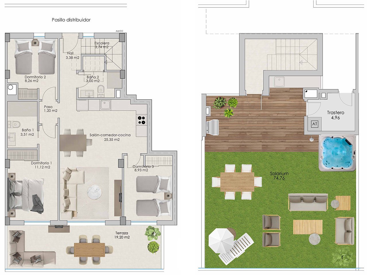 Áticos de 3 dormitorios y 2 baños con solario, preinstalación aire acondicionado, vistas al mar y piscina comunitaria a tan sólo 100 m de la playa