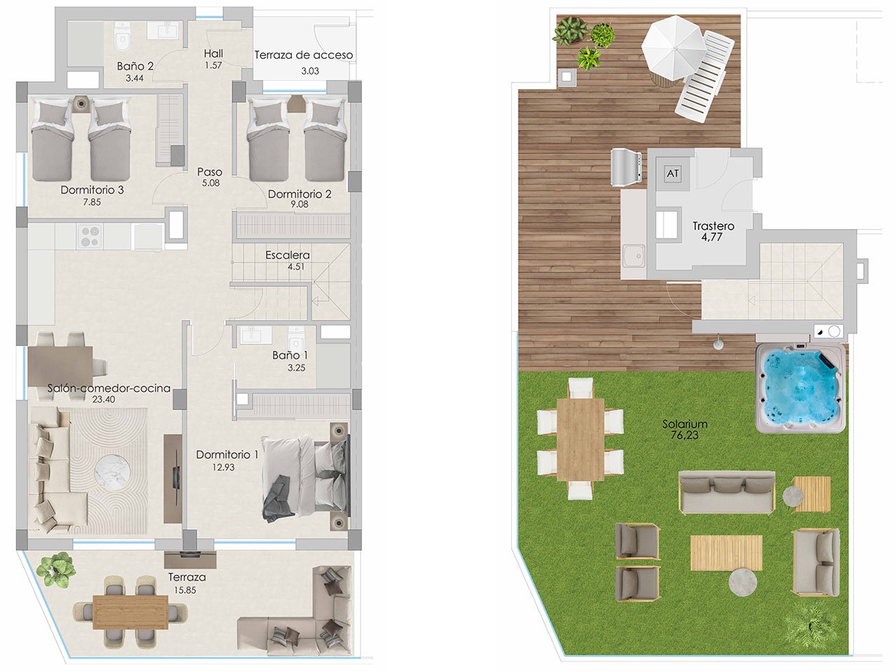 Áticos de 3 dormitorios y 2 baños con solario, preinstalación aire acondicionado, vistas al mar y piscina comunitaria a tan sólo 100 m de la playa