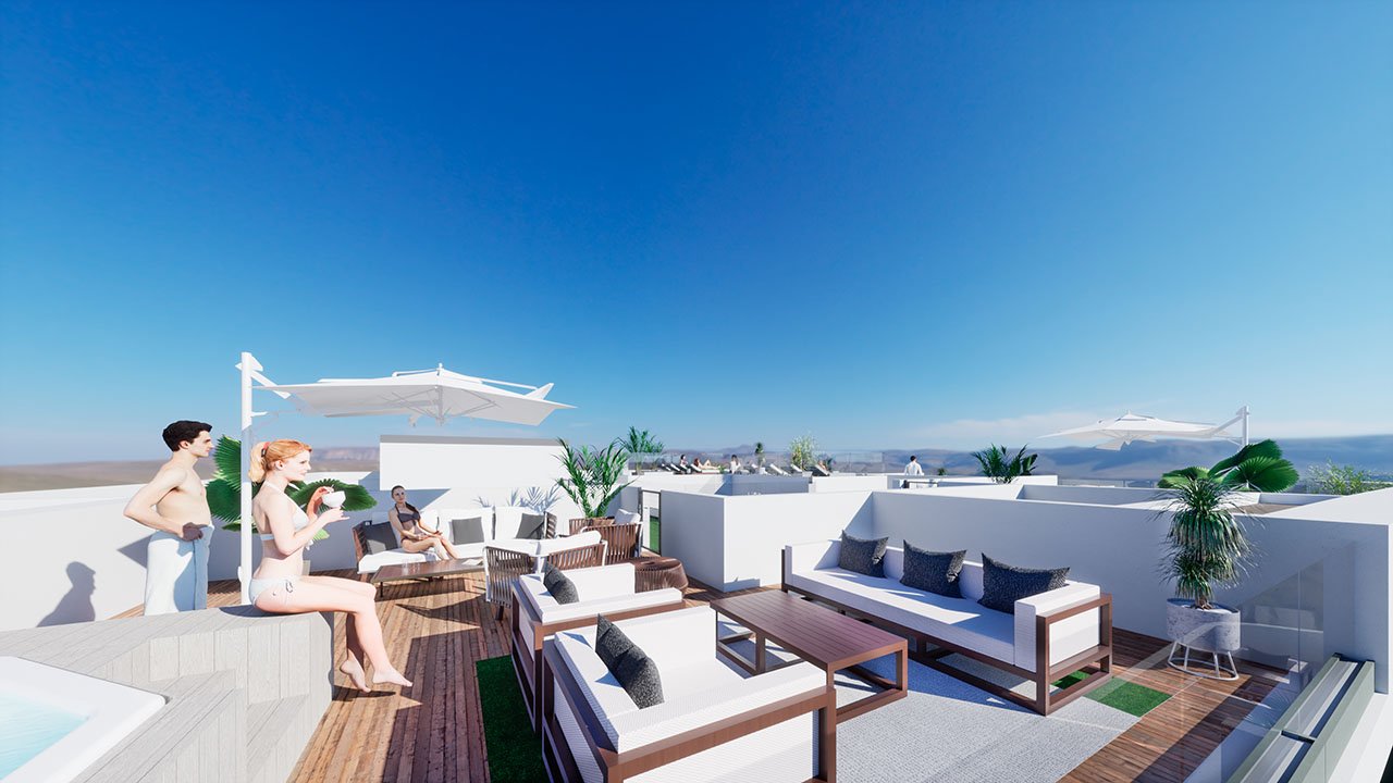 Apartamentos de 3 dormitorios y 2 baños con piscina comunitaria a tan solo 160 m de la Playa de Los Locos