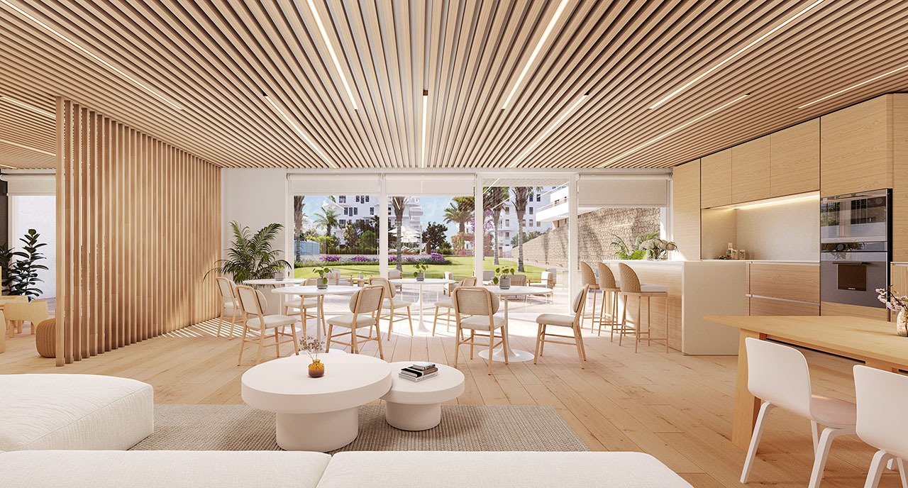 Apartamentos de 2 dormitorios con aire acondicionado, suelo radiante en baños, parcamiento privado y piscina comunitaria a tan solo 500 m de la playa