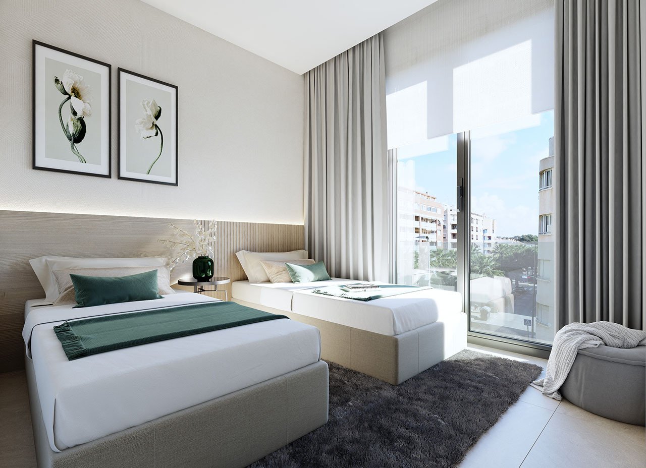 Apartamentos de 3 dormitorios y 2 baños con aire acondicionado, parking privado opcional y piscina comunitaria a tan sólo 100 m de la playa