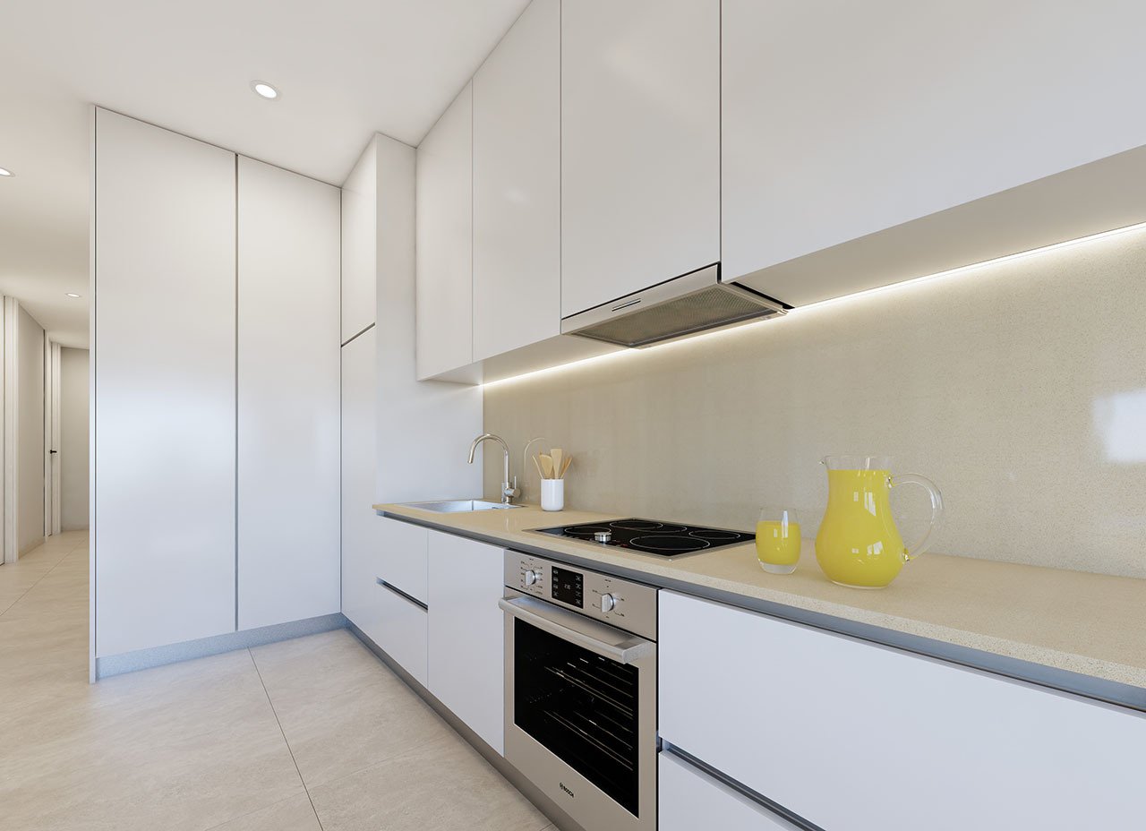 Apartamentos de 3 dormitorios y 2 baños con aire acondicionado, parking privado opcional y piscina comunitaria a tan sólo 100 m de la playa