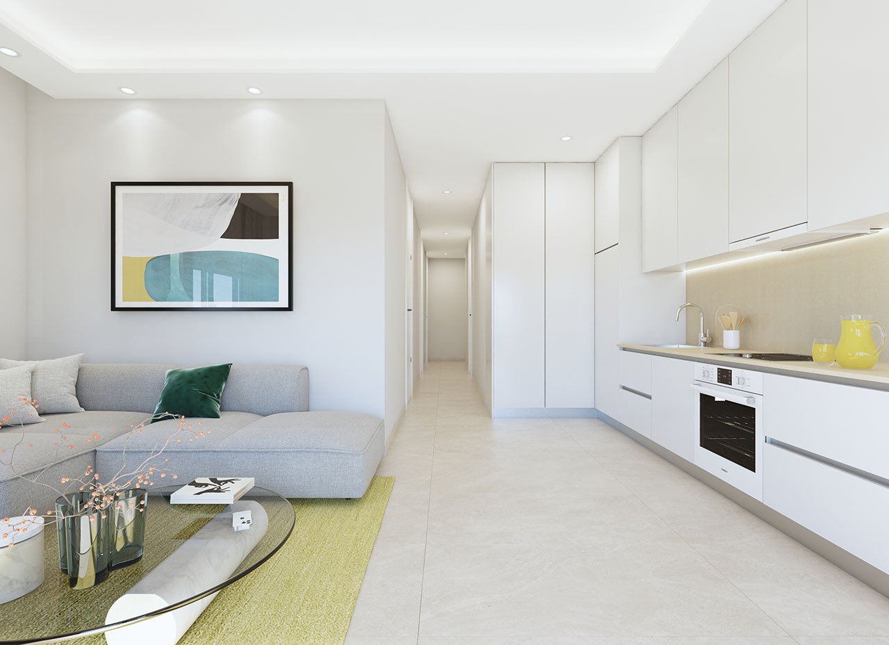 Apartamentos de 3 dormitorios y 2 baños con aire acondicionado, parking privado opcional y piscina comunitaria a tan sólo 100 m de la playa