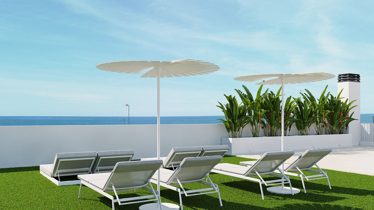Apartamentos de 3 dormitorios y 2 baños con aire acondicionado, parking privado opcional y piscina comunitaria a tan sólo 100 m de la playa