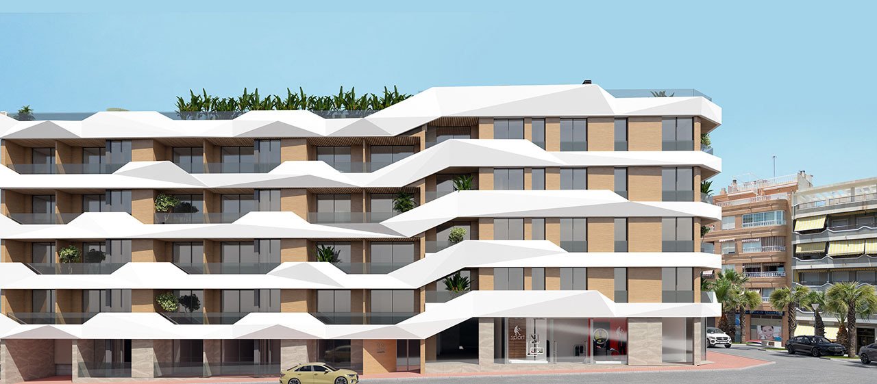 Apartamentos de 3 dormitorios y 2 baños con aire acondicionado, parking privado opcional y piscina comunitaria a tan sólo 100 m de la playa