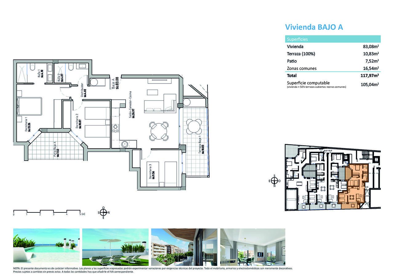 Apartamentos de 3 dormitorios y 2 baños con aire acondicionado, parking privado opcional y piscina comunitaria a tan sólo 100 m de la playa