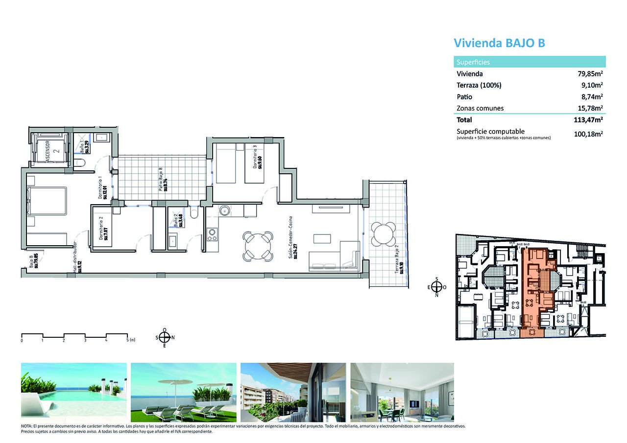 Apartamentos de 3 dormitorios y 2 baños con aire acondicionado, parking privado opcional y piscina comunitaria a tan sólo 100 m de la playa