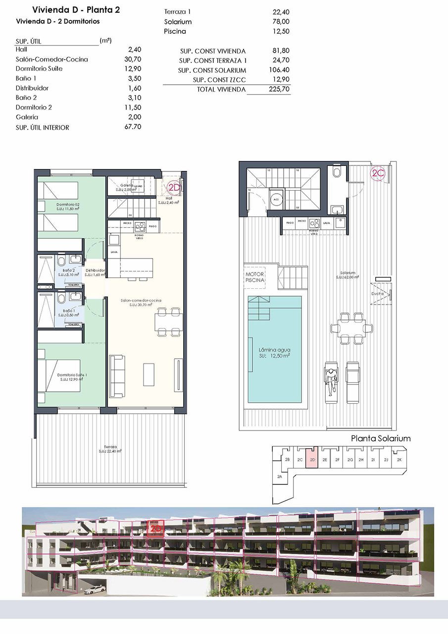 Áticos de 2 dormitorios y 2 baños con solario, aseo, piscina privada y cocina amueblada con electrodomésticos