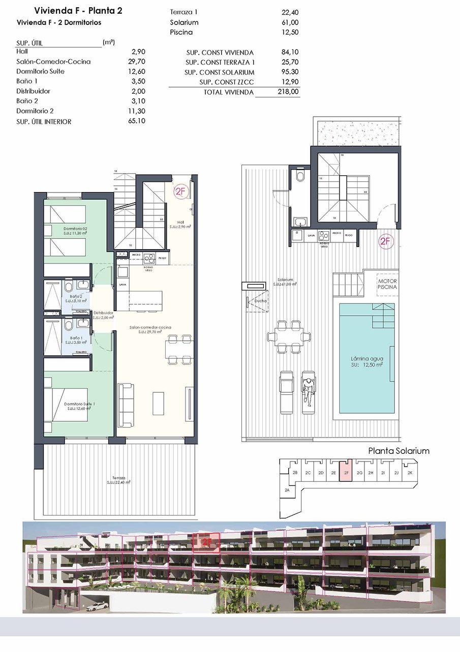 Áticos de 2 dormitorios y 2 baños con solario, aseo, piscina privada y cocina amueblada con electrodomésticos