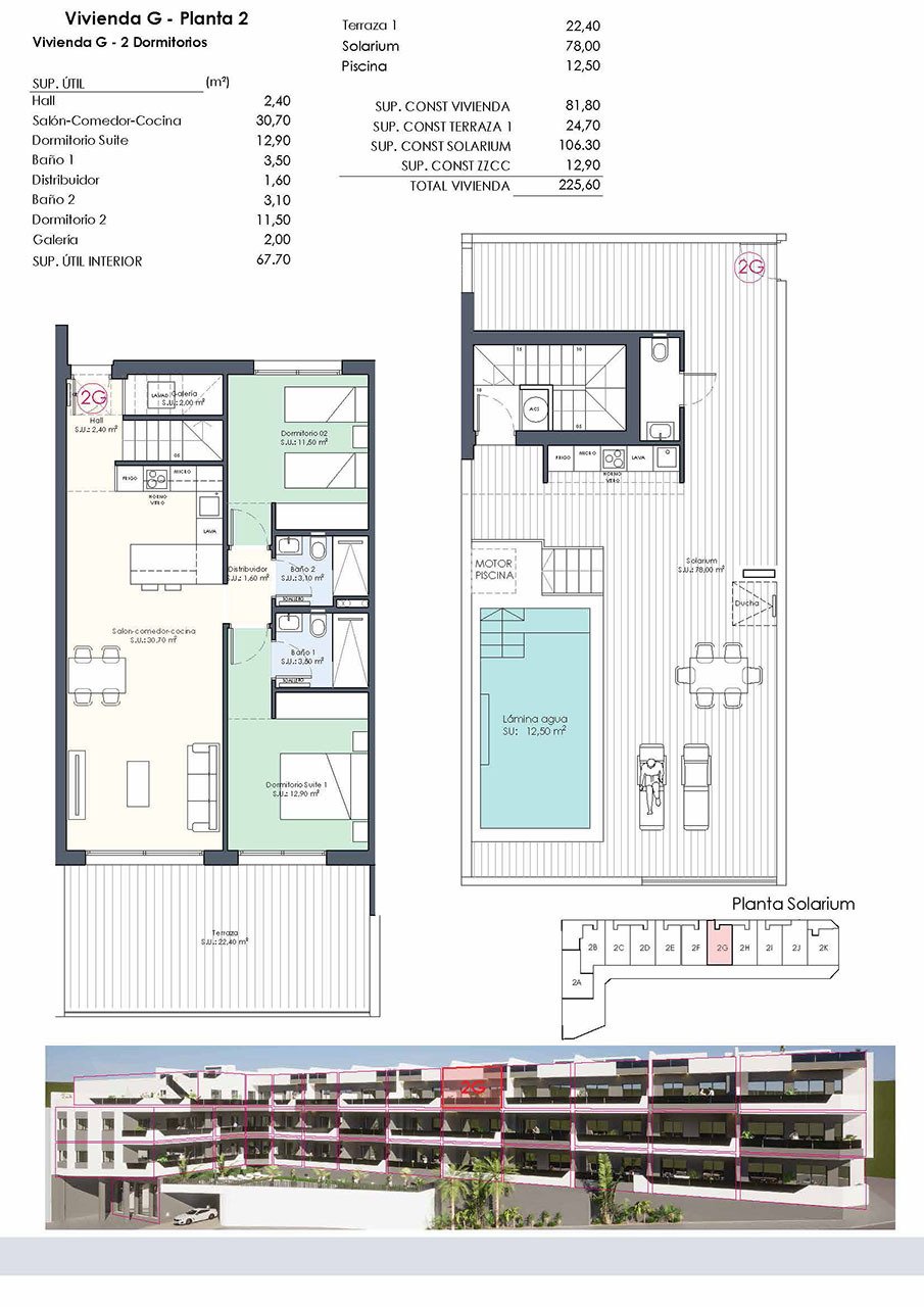 Áticos de 2 dormitorios y 2 baños con solario, aseo, piscina privada y cocina amueblada con electrodomésticos