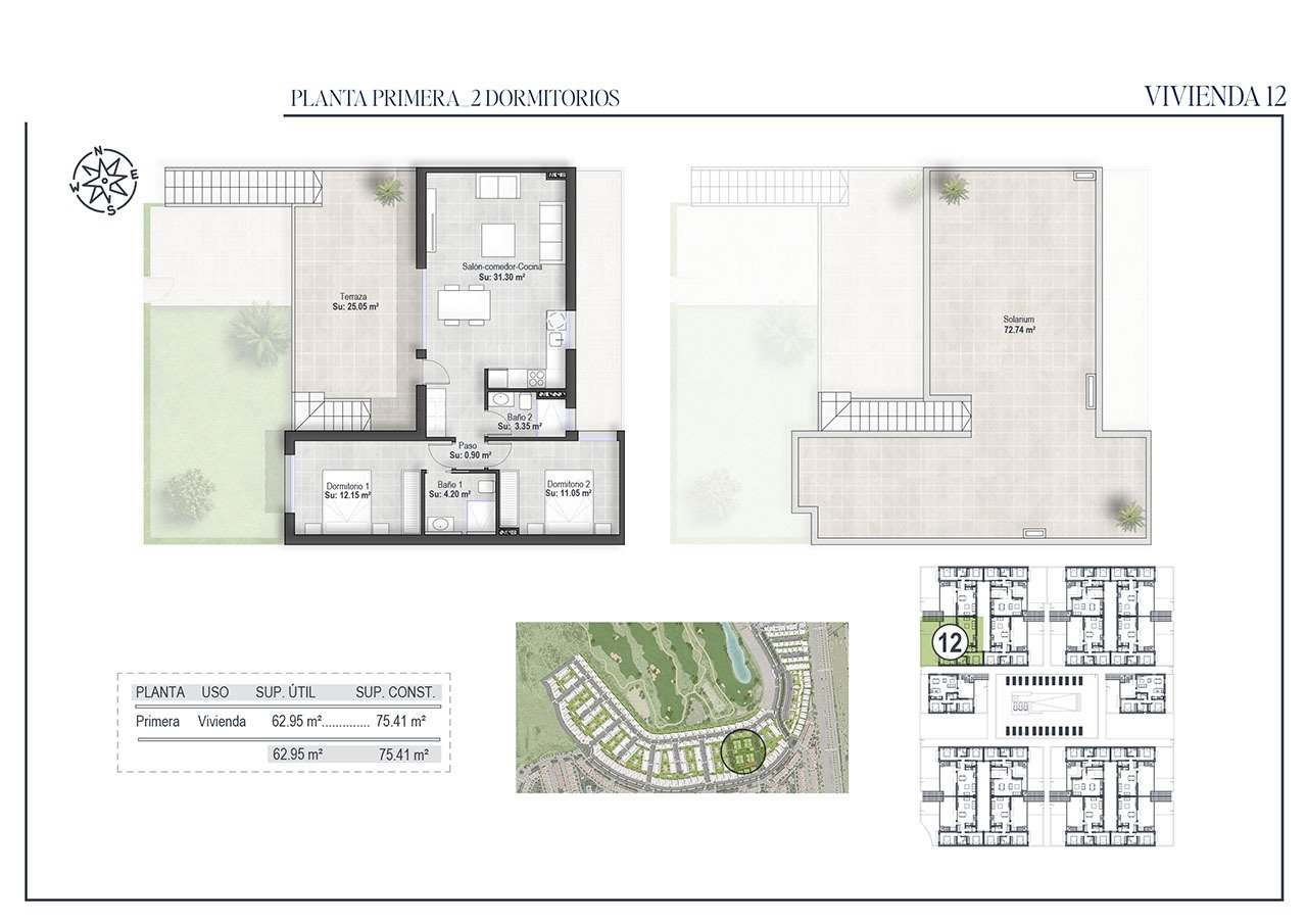 Bungalows altos de 2 dormitorios y 2 baños con solario, piscina comunitaria en un maravilloso golf resort