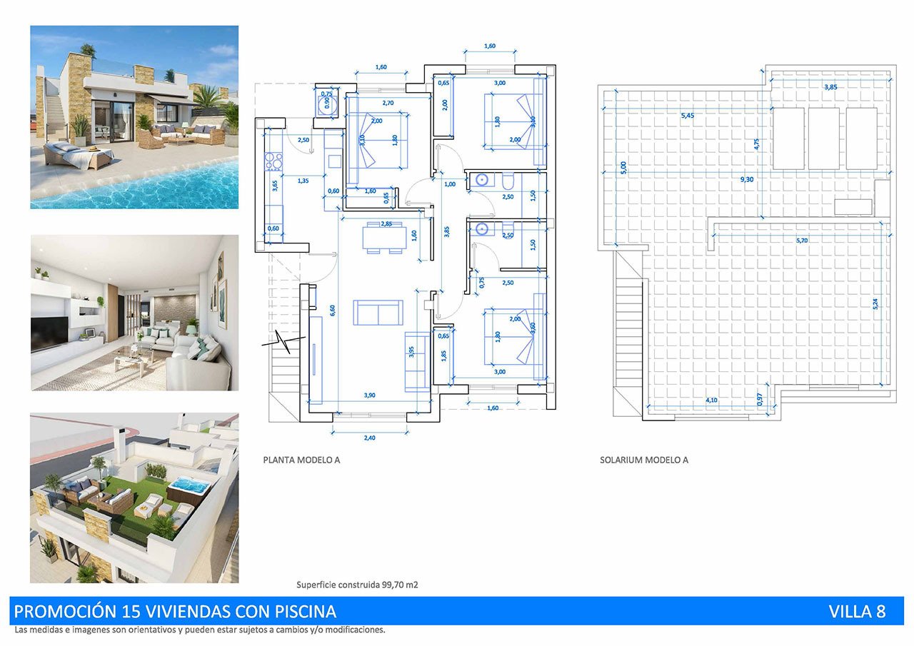 Villas de 3 dormitorios y 2 baños con solario, aire acondicionado, piscina privada y parking privado