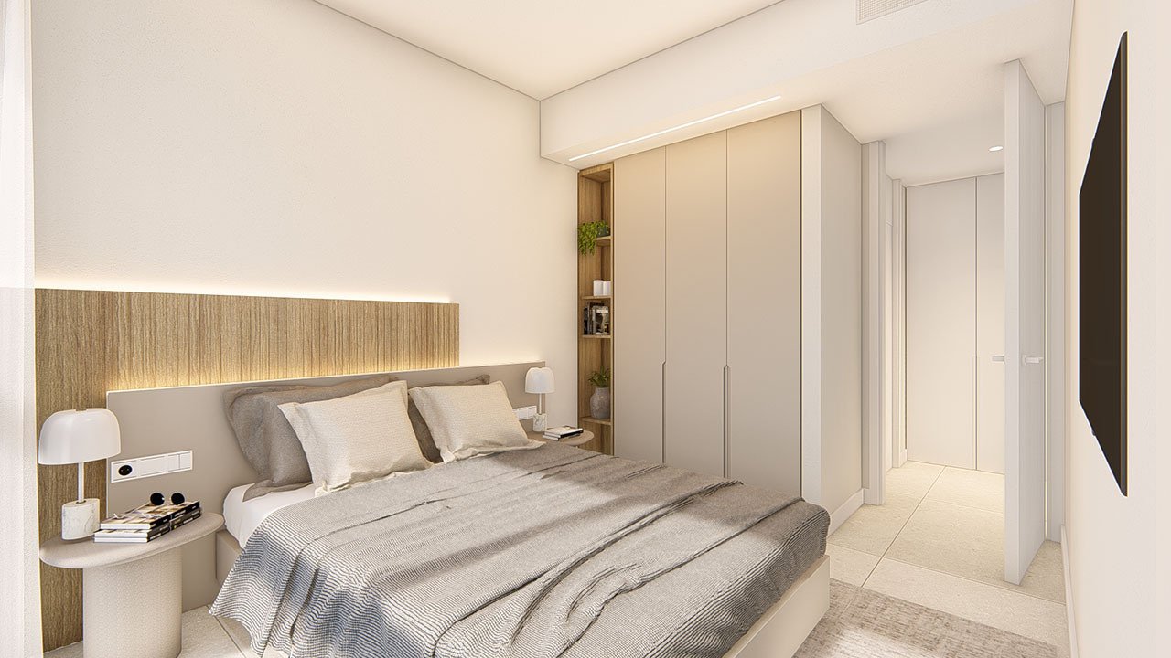 Bungalows bajos de 3 dormitorios y 2 baños con aire aconditionado, parking privado y piscina comunitaria