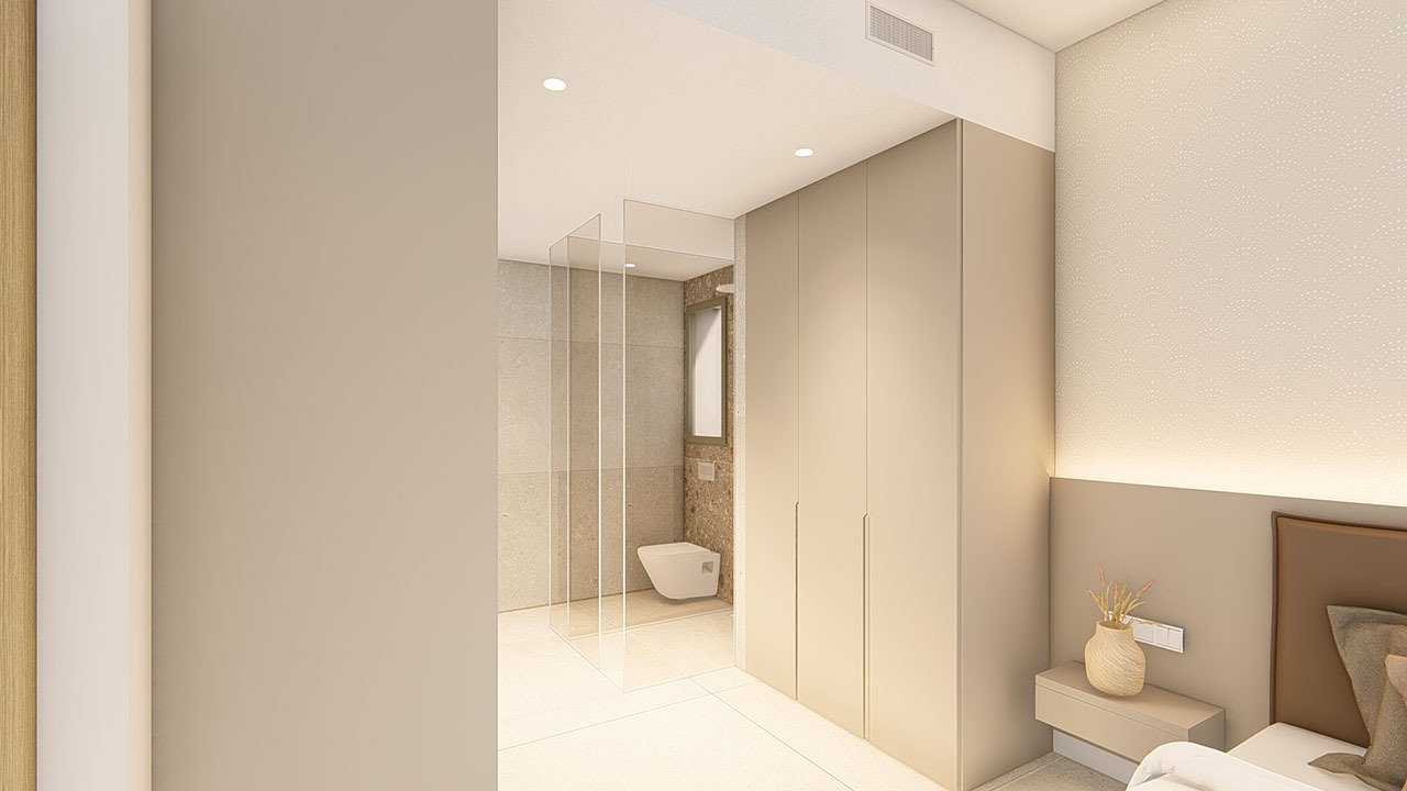 Bungalows bajos de 3 dormitorios y 2 baños con aire aconditionado, parking privado y piscina comunitaria