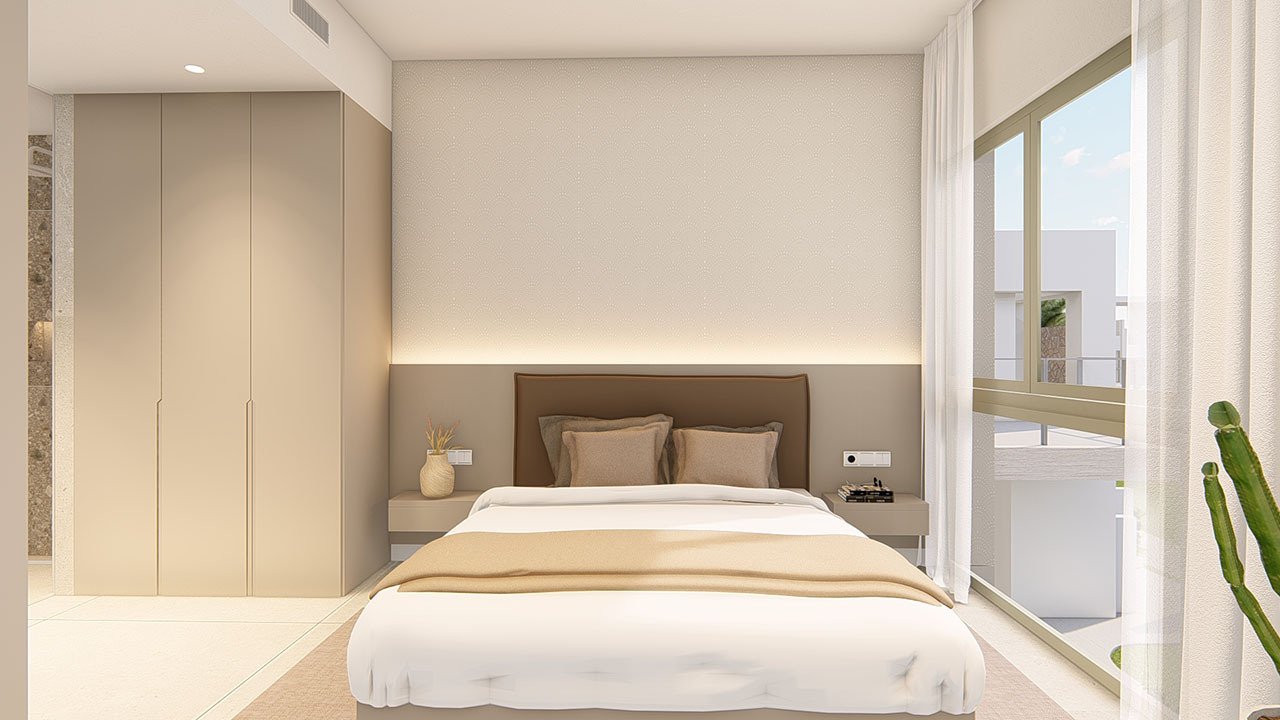 Bungalows bajos de 3 dormitorios y 2 baños con aire aconditionado, parking privado y piscina comunitaria