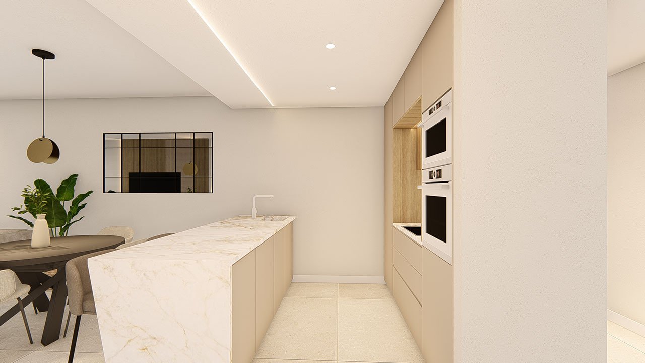 Bungalows bajos de 3 dormitorios y 2 baños con aire aconditionado, parking privado y piscina comunitaria