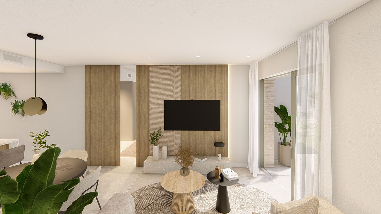 Bungalows bajos de 3 dormitorios y 2 baños con aire aconditionado, parking privado y piscina comunitaria