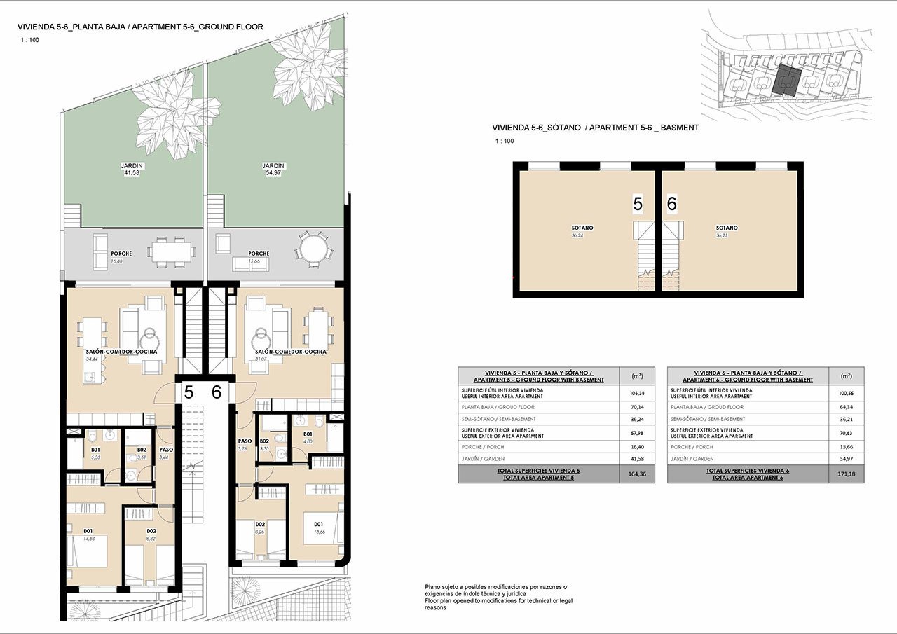 Appartements de 2 chambres au rez-de-chaussée avec piscine communautaire à seulement 300 m de la mer