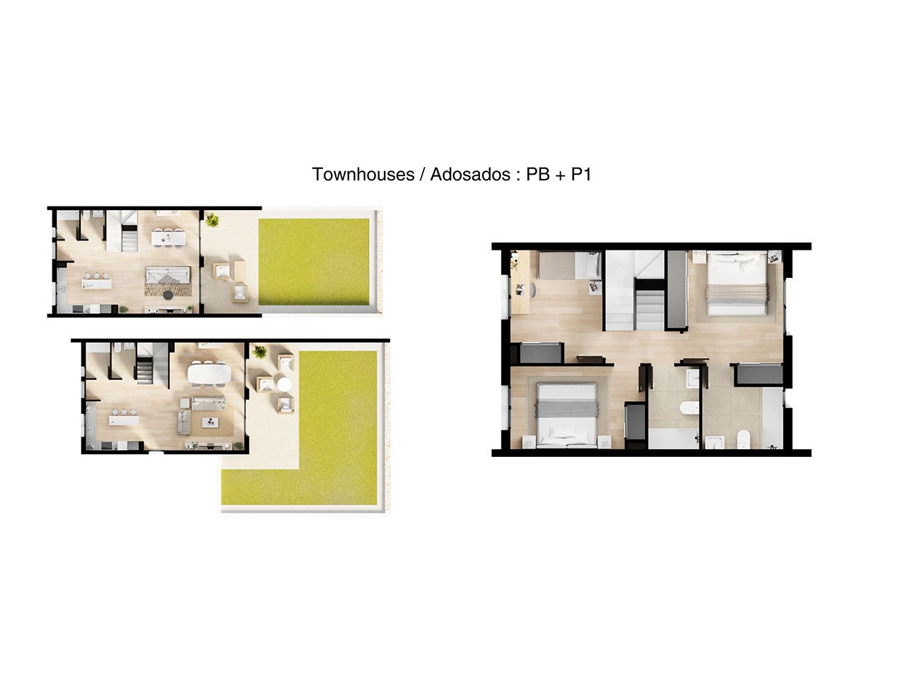 Maisons mitoyennes de 3 chambres à coucher et 2 salles de bain avec W.C. dans un merveilleux complexe à seulement 5 km de la plage
