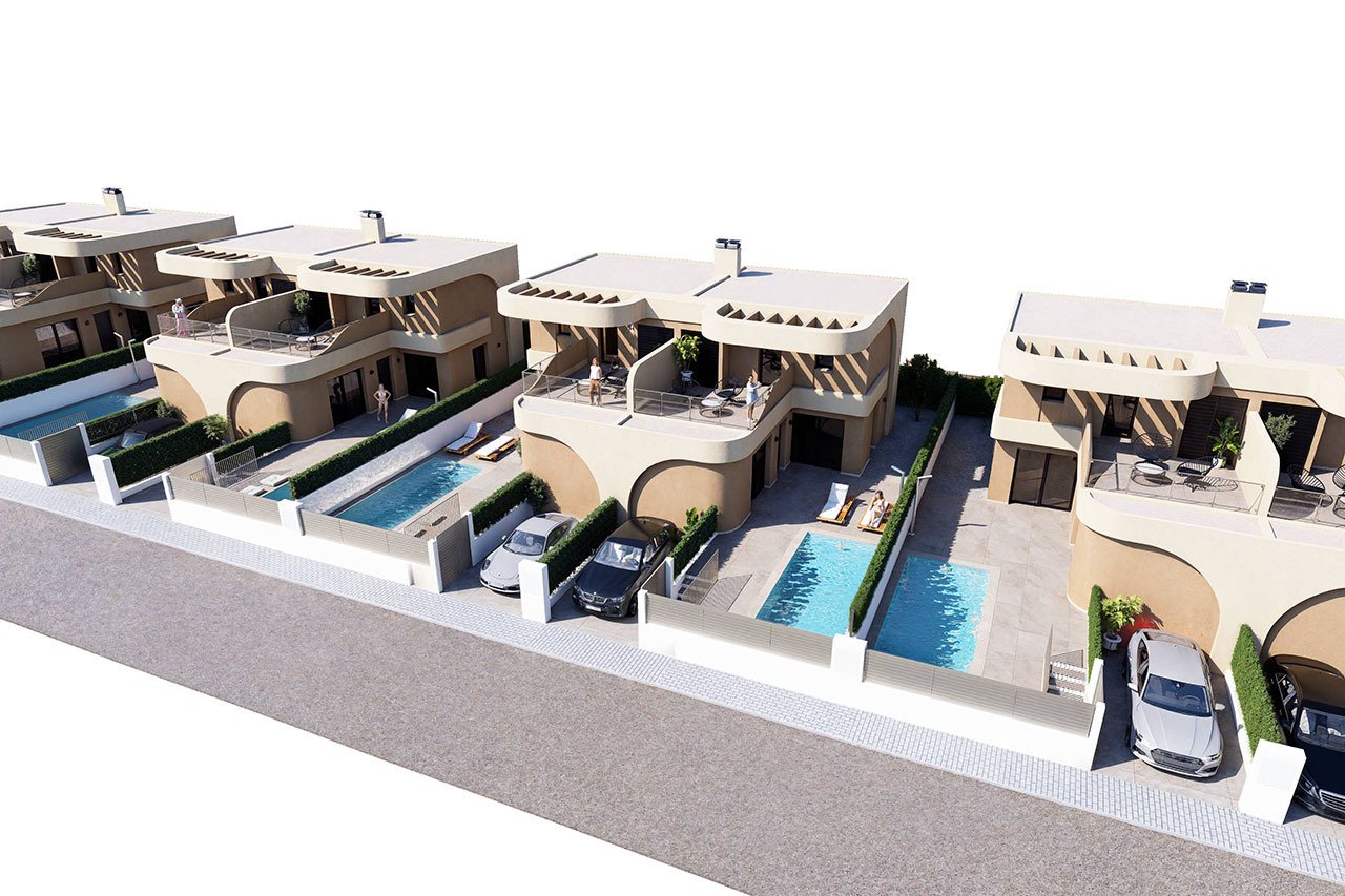 Villas jumelées avec 3 chambres, 2 salles de bains, WC invités, terrasse sur le toit, place de parking et piscine privée en option